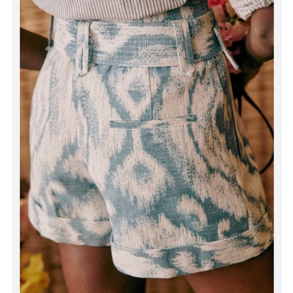 Sezane High Waisted Rome Shorts in Blue - Picture 2 of 10